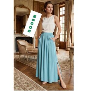 Boden Blue Viscose Pleated Maxi Skirt with Pockets Sz US 10 Regular Minimalist